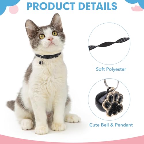 BINGPET Reflective Cat Collar Breakaway with Bell,Cute Kitten Collar,Black - color: Reflective(Black)-3pcs