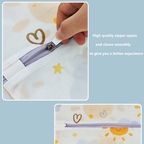 Mesh Laundry Bags 6 Pack, Delicate Wash Bags with Zipper - color: Smiling Clouds