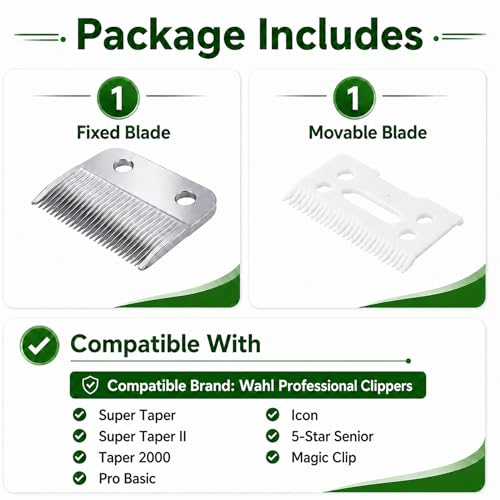 Poweka Replacement Clipper Blade Compatible with W-AHL #30-15-10 Pro Ion, Iron Horse, Show Pro Plus, U-Clip, and Deluxe U-Clip，Professional Pet Animal Dog Standard Adjustable Blade Set