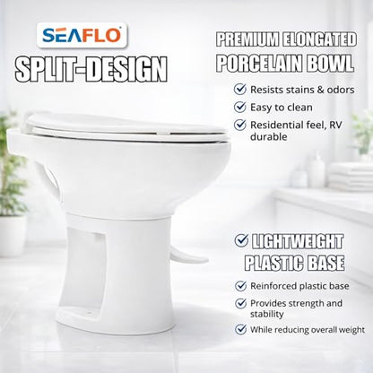SEAFLO Porcelain RV Toilet with Elongated Bowl, 19” Residential Height, Gravity Flush, Foot Pedal Flush, Soft Close Seat, Easy Install, Camper Toilet, 4-Year Warranty, SFRTCH-02-01 - color: White (Porcelain Bowl)