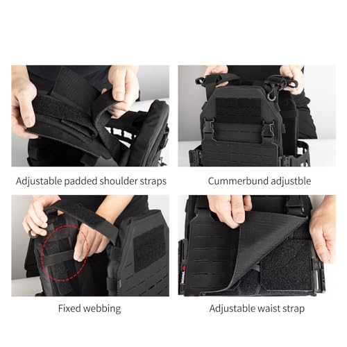 YAKEDA Tactical Training Vest with PALS System - Adjustable Straps Quick-Release Buckle for Hunting - color: Black