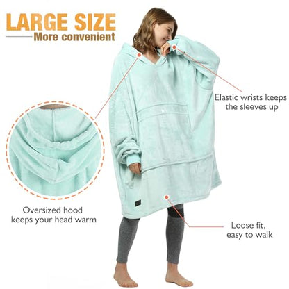 Catalonia Oversized Blanket Hoodie, Wearable Fleece Blanket Sweatshirt - color: Aqua / Fleece