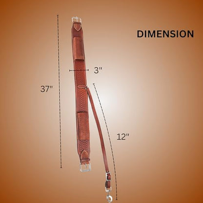 Hulara Western Carved Leather Rear Flank Back Saddle Girth Cinch Belt with Bucking Strap Comfytack |Premium Flank Cinch Belt Leather Horse Girth - color: Brown