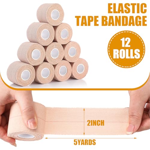 Geiserailie 12 Rolls 2 Inches Elastic Tape Self Adhesive Wrap Sports Pets | Cohesive Stretch for Ankle Knee Wrist, Sticks to Itself Not Skin Hair, Athletic Training Pet Animal Protection, Tan Beige - size: 2 Inch
