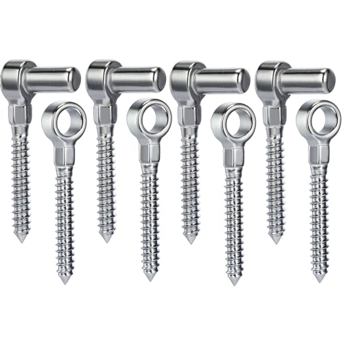 Zonon One Piece 304 Stainless Steel Gate Hinges Set, Eye Hinge and Pin Hinge, Screw Hinges to Mount for Wooden Gates Fences with Hole Dia 5/8'', Silver (4 Pairs)