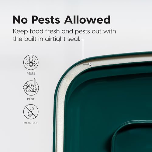 IRIS USA Remington WeatherPro Airtight Dog Food Storage Container, Up to 42 lbs, Attachable Wheels, For Dog Cat Bird and Other Pet Food Storage Bin, Keep Fresh, Translucent Body, Green - size: 42 lbs