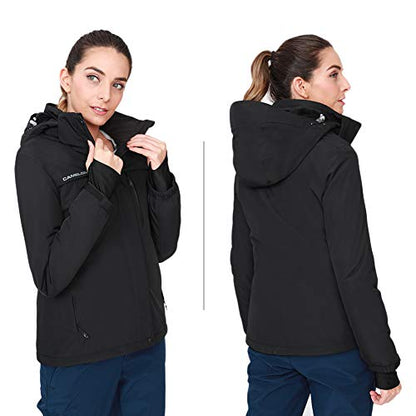 CAMEL CROWN Women’s Mountain Snow Waterproof Ski Jacket Detachable Hood Windproof Fleece Parka Rain Jackt Winter Coat - color: New Black-1, size: 3X-Large