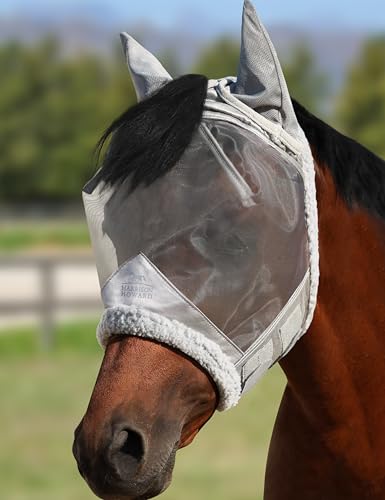 Harrison Howard CareMaster Horse Fly Mask UV Protective Fine Mesh with Extra Wool Soft Touch on Skin Moonlight Silver M - color: Moonlight Silver, size: Cob (Medium)