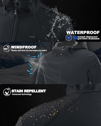 33,000ft Men's Hooded Fleece Lined Rain Shell Jacket Waterproof Lightweight - color: Dark Grey, size: Large