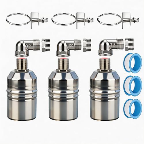 1/2“ 304 Stainless Steel Automatic Water Level Control Float Valve for Water Tank, Cattle Trough, Pools, Livestock (With Elbow, Metal Clip, 1/2" to 3/4" adapter) (3-Pcak) - color: 3-Pcak