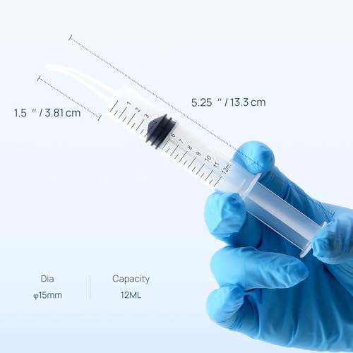 JMU 5 Pack 12ml Syringe With Graduation, Dental Irrigation Syringe with Curved Tip for Teeth Cleaning Dental Oral Care