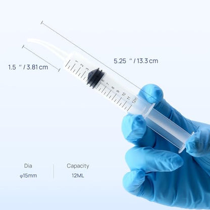 JMU 5 Pack 12ml Syringe With Graduation, Dental Irrigation Syringe with Curved Tip for Teeth Cleaning Dental Oral Care