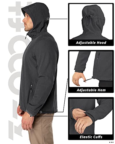 33,000ft Men's Hooded Fleece Lined Rain Shell Jacket Waterproof Lightweight - color: Darkgrey Melange, size: Medium