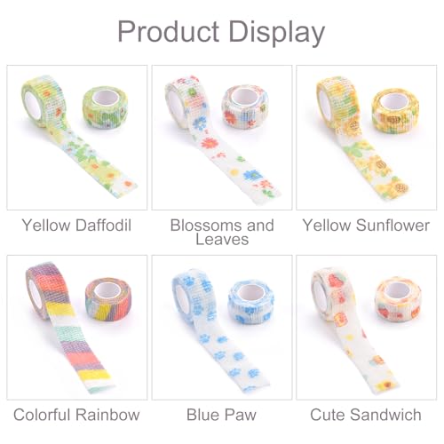 6 Rolls Self Adhesive Bandage Wrap Cute Elastic Cohesive Bandage | Finger Tape Colorful Vet Tape Wrap for Athletic Sports Finger Wrist Ankle (6 Rolls-Flower) - color: 6 Rolls-flower