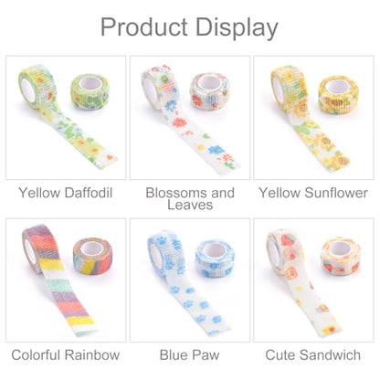 6 Rolls Self Adhesive Bandage Wrap Cute Elastic Cohesive Bandage | Finger Tape Colorful Vet Tape Wrap for Athletic Sports Finger Wrist Ankle (6 Rolls-Flower) - color: 6 Rolls-flower