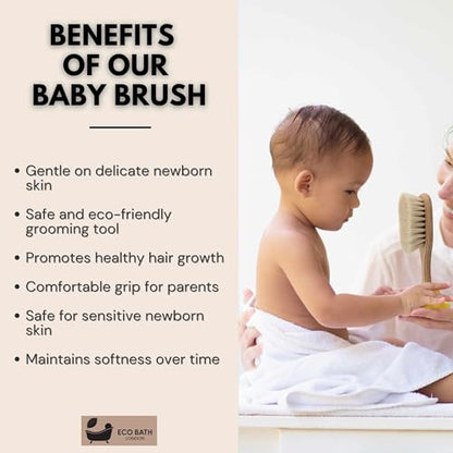 Eco Bath London Baby Brush with Goat Hair - Ultra Soft Baby Bath Brush for Newborns, 100% Natural Baby Brush