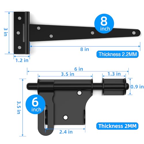 Fence Gate Frame Kit with 8 inch Hinges, Includes 8PCS Corner Brace BracketsGate Hardware kit for Wood Fence, Shed Doors, (2 Sets 8 inch Wooden Fence Gate) - size: 2 Sets 8 inch Wooden Fence Gate