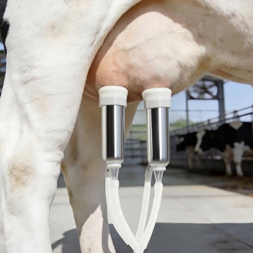 VEVOR Goat Milking Machine, 1.8 Gal / 7 L Food-Grade Stainless Steel Bucket, 4 Teat Cups for Cows and Goats, with 8000 mAh Rechargeable Battery, Electric Pulsation Milking Machine Portable Milker