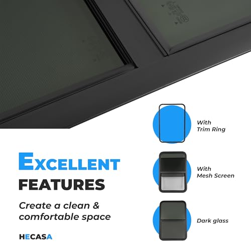 HECASA 24" W x 36" H RV Window w/Trim Ring Vertical Slide RV Window | Replacement W/Screen, for Camper, Cargo Travel Trailer, Cargo Van Tinted Glass Powder Coated - size: 24" W x 36" H