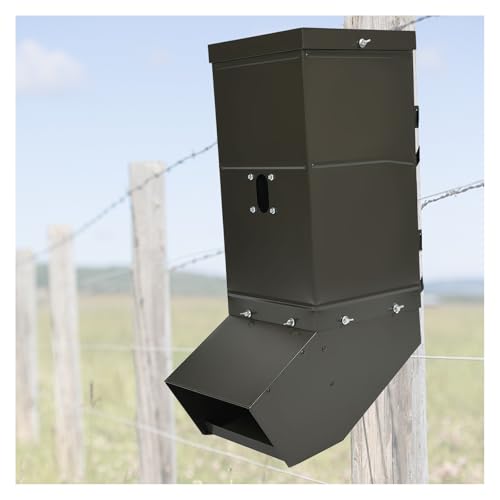 ECOTRIC Livestock Feeder with Waterproof Cover and Mounting Straps, Hanging | Deer Gravity Feeder, Steel Black