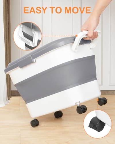 15-23 Lbs Dog Food Storage Container Airtight,Collapsible Pet Food Storage - color: Grey with handle