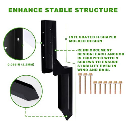 2-Pack 3.74" Width Fence Post Repair Kit, 24in Total Length Heavy Duty Ground Spike Anchor for Wooden Post Repairing Tilted/Broken Posts - size: 4'' 2 Pack