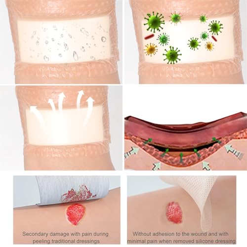 Silicone Foam Dressing Wound Dressing Bandage with Adhesive Border 5Pack Super Absorbent Bed Sore Patches Waterproof Silicone Foam Pads for Wound Care Pressure Ulcers