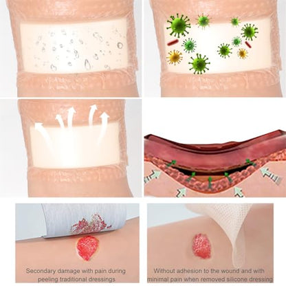 Silicone Foam Dressing Wound Dressing Bandage with Adhesive Border 5Pack Super Absorbent Bed Sore Patches Waterproof Silicone Foam Pads for Wound Care Pressure Ulcers