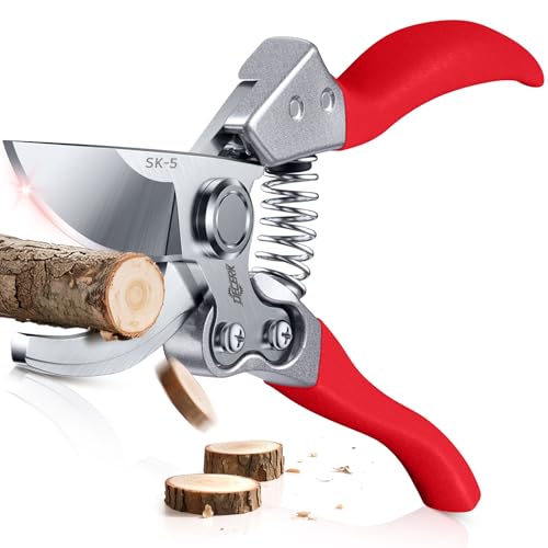 DECERK Professional Bypass Pruning Shears, Ultra Sharp Garden Scissors & Clippers, Effortless 3/4" Branch Hedge Clippers - style: Red Clipper