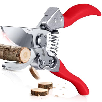DECERK Professional Bypass Pruning Shears, Ultra Sharp Garden Scissors & Clippers, Effortless 3/4" Branch Hedge Clippers - style: Red Clipper