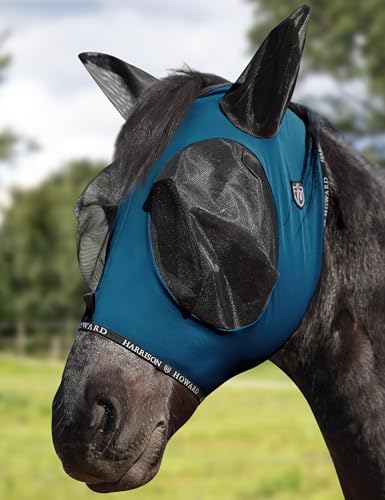 Harrison Howard Horse Fly Mask with Forelock Opening Stretch Breathable and Comfortable for Horses UV -Protection Peacock Blue M - color: Peacock Blue, size: M