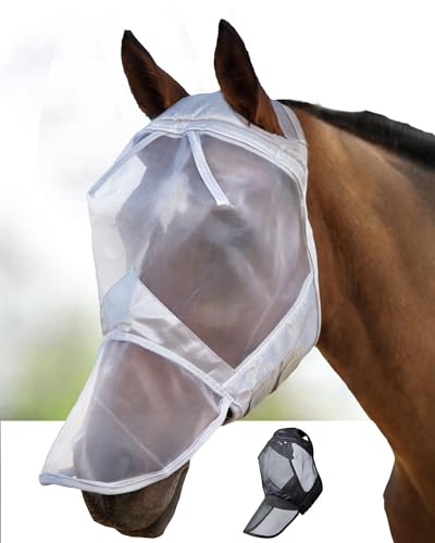 Harrison Howard CareMaster Horse Fly Mask Large Eye Space Full Face No Ears Moonlight Silver XL Extra Full Size - color: Moonlight Silver, size: Extra Full (X-Large)