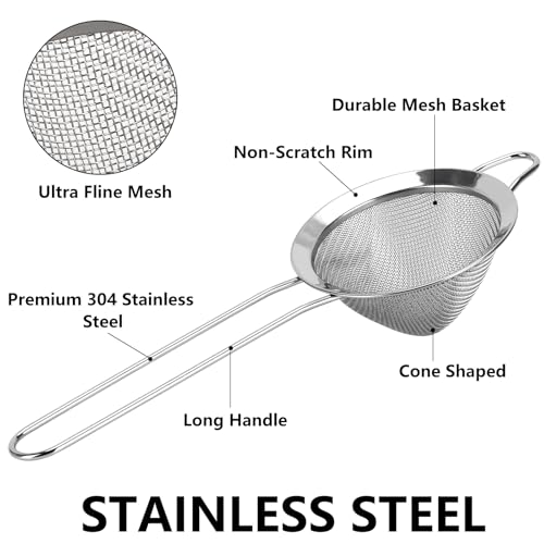 3 Pack Fine Mesh Strainer 304 Stainless Steel Small Sieve Sifter for Food, Tea, Juicing, Cocktail, Cooking (3.35")