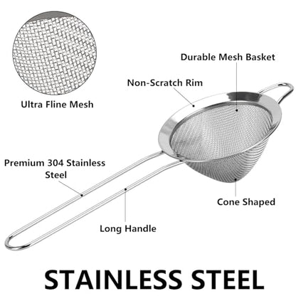 3 Pack Fine Mesh Strainer 304 Stainless Steel Small Sieve Sifter for Food, Tea, Juicing, Cocktail, Cooking (3.35")