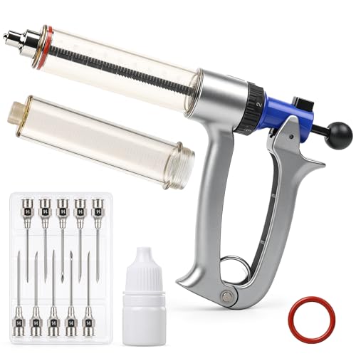 50ML Livestock Syringe, 5 Gears Adjustable Semi Automatic Livestock Syringe, Repeating Luer Lock for Cattle Cow Sheep Pig Chickens Ducks Goose