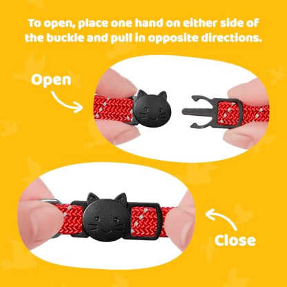 Birdsbesafe Reflective Breakaway Cat Collar with Bell, Safe Design, Red - color: Red