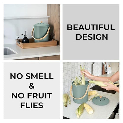 Beautiful Kitchen Compost Bin with Smell Proof Lid for Your Countertop - color: Sage