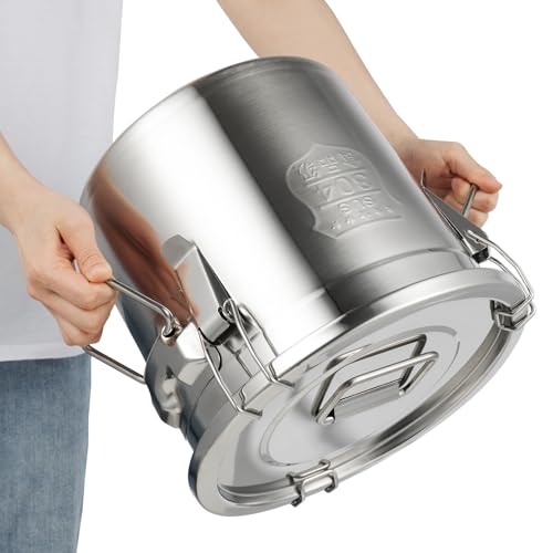 3.2Gal Stainless Steel Canister with Airtight Lid 15-22Lbs Flour Storage Containers for Kitchen Metal Rice Bucket Coffee Canister Dog Food Container Milk Can w/Handles & Sealing Buckles (12L) - color: 12L