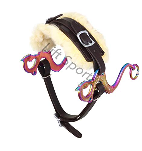 Black/Brown Dragon Rainbow Multi Color Hackamore Bitless Horse Bit English Western Adjustable Padded Fur Original Leather Bridle Equestrian Tack (Brown)