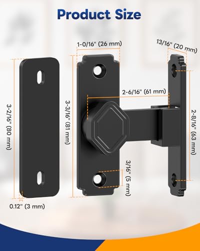 Pocket Door Lock, 90 Degree Latch, Barn Door Hardware Black 1PC - color: Black-1 Pc