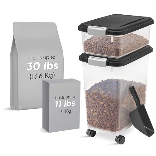 IRIS USA 30 lb + 11 lb Airtight Pet Food Storage Containers with Wheels - color: Black