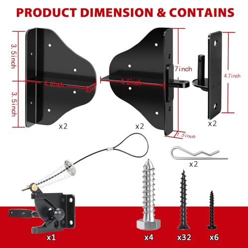 Mofeez Anti Sag Gate Kit Fence Gate Hardware - Heavy Duty 90 Degree Right Angle Hinges with Self-Locking Gate Latch & Corner Brace - for Wood Gates, Garden Fence (1 Set) - size: 1 Set
