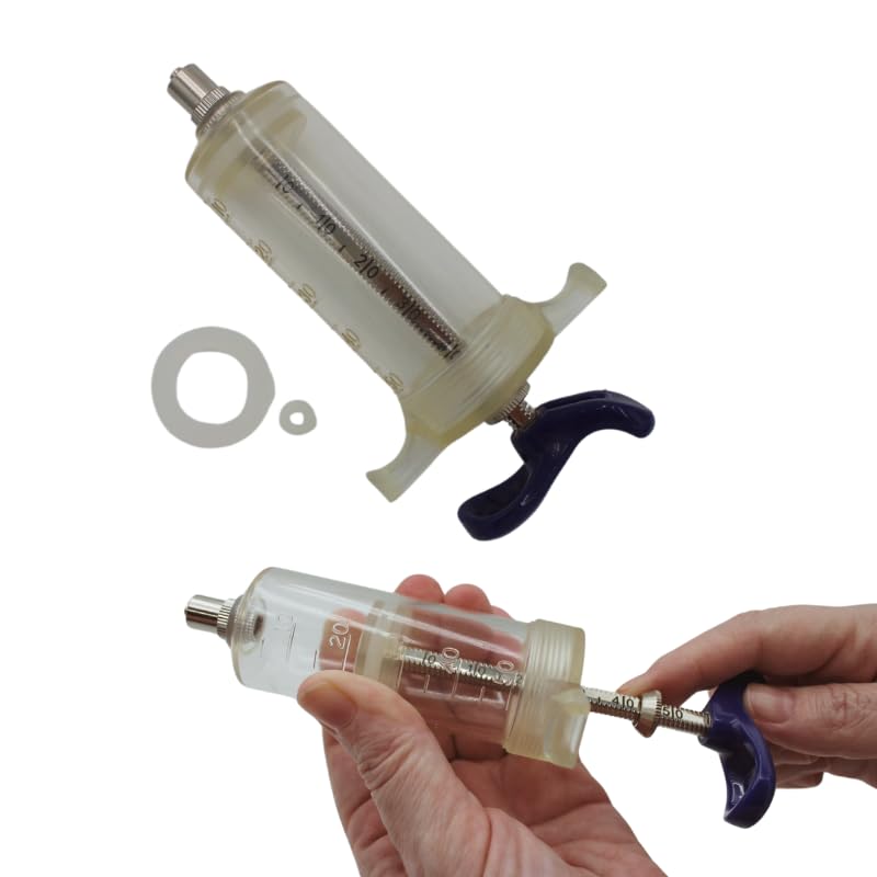 Reusable Veterinary Syringe with Dose Nut (50cc) – Durable Plastic Barrel - size: 50cc