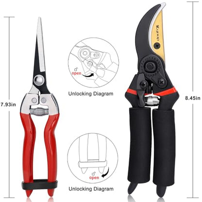 Kynup 3Pack Pruning Shears, Garden Shears, Pruning Shears for Gardening, Gardening Shears Scissors Clippers, Garden Tools Set with Gloves, Stainless Steel, Soft Grip Handle - style: Classic