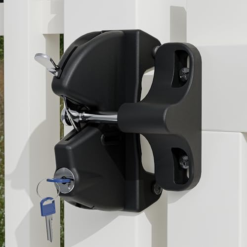 Self Locking gate Latch, Lockable Latch Key, Fence Lock Suitable for Outdoor Gates. Locking gate Latch Fence Hardware Suitable for Metal, Wood, and Vinyl Fences. Black Finish