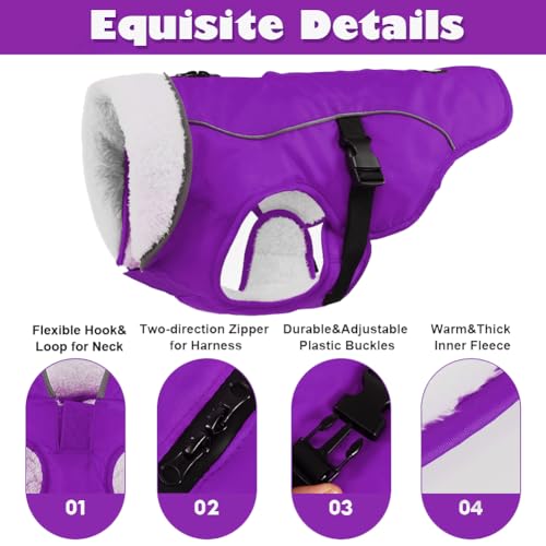 EMUST Dog Winter Coat, Waterproof Fleece Dog Jacket Winter for Medium Dogs - color: Purple, size: Medium