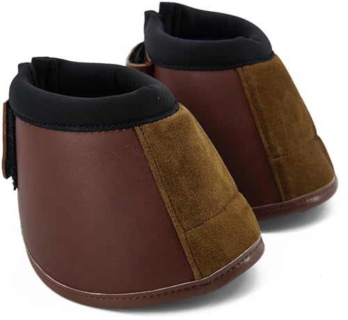 Jeereal No Turn Bell Boots Hoof Protection,Shock Absorbing, Water-Repellent,with Anti-Spin Fastening System |Neoprene,Waterproof Cloth,Genuine Leather (Coffee, Cob (Medium)) - color: Coffee, size: Cob (Medium)