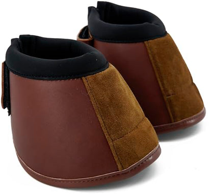 Jeereal No Turn Bell Boots Hoof Protection,Shock Absorbing, Water-Repellent,with Anti-Spin Fastening System |Neoprene,Waterproof Cloth,Genuine Leather (Coffee, Cob (Medium)) - color: Coffee, size: Cob (Medium)