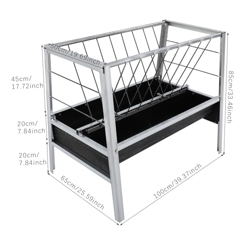 Large Capacity Feed Trough, 40" Long Livestock Hay Feeder Heavy Duty 2-in-1 Pasture Hay Feeder Heavy Duty Steel for Sheep Farms Sheds