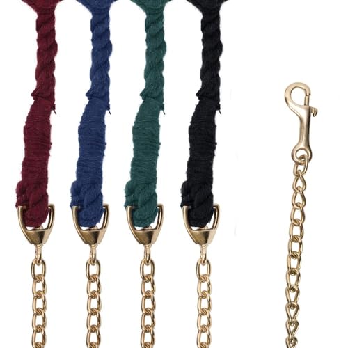 Schneiders 8' Cotton Horse Lead Rope with Chain | Heavy-Duty Braided Cotton | 30in Brass-Plated Chain | Soft, Burn-Resistant Grip for Barn & Show | Color Navy - color: Navy
